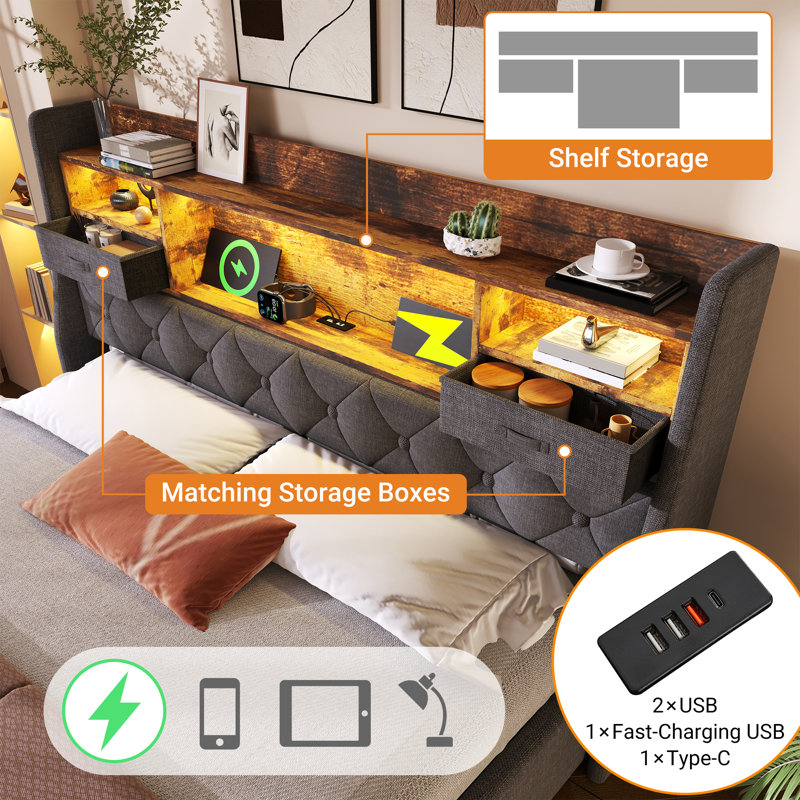 Upholstered Ottoman Storage Bed, Kingsize (5')