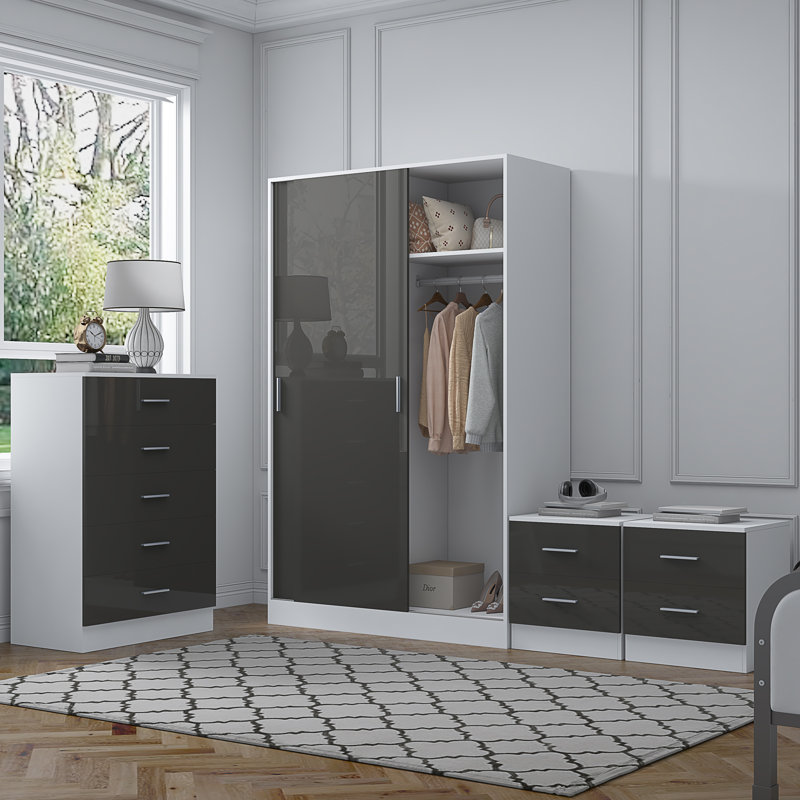 Eva Piece Bedroom Set, Grey Gloss / Matt White