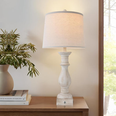Ensemble de 2 lampes de table Vintage Farmhouse avec ports et prises USB, lampe de bureau à intensité variable, table de chevet en résine pour chambre à coucher, salon, bureau, salle à manger, table de bout, lampe de lecture