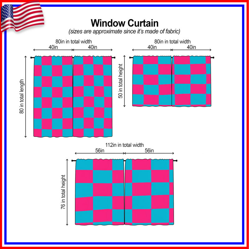 Rideaux de fenêtre à carreaux roses et bleus à carreaux obscurcissant et obscurcissant - 2 panneaux, 80in x 52in - 2 panels
