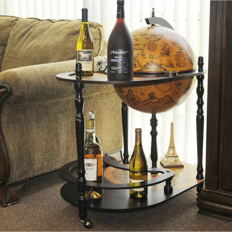 Chariot à boissons Globe 420mm - rouge avec rangement pour bouteilles de vin