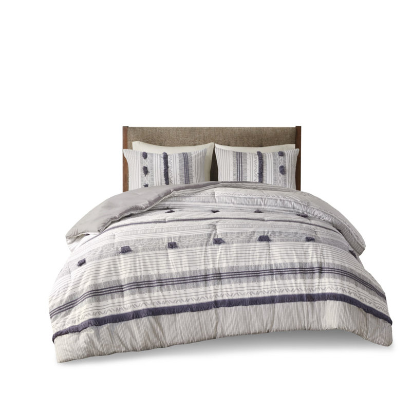 Cozy Cotton Comforter Set With Stripes – Full