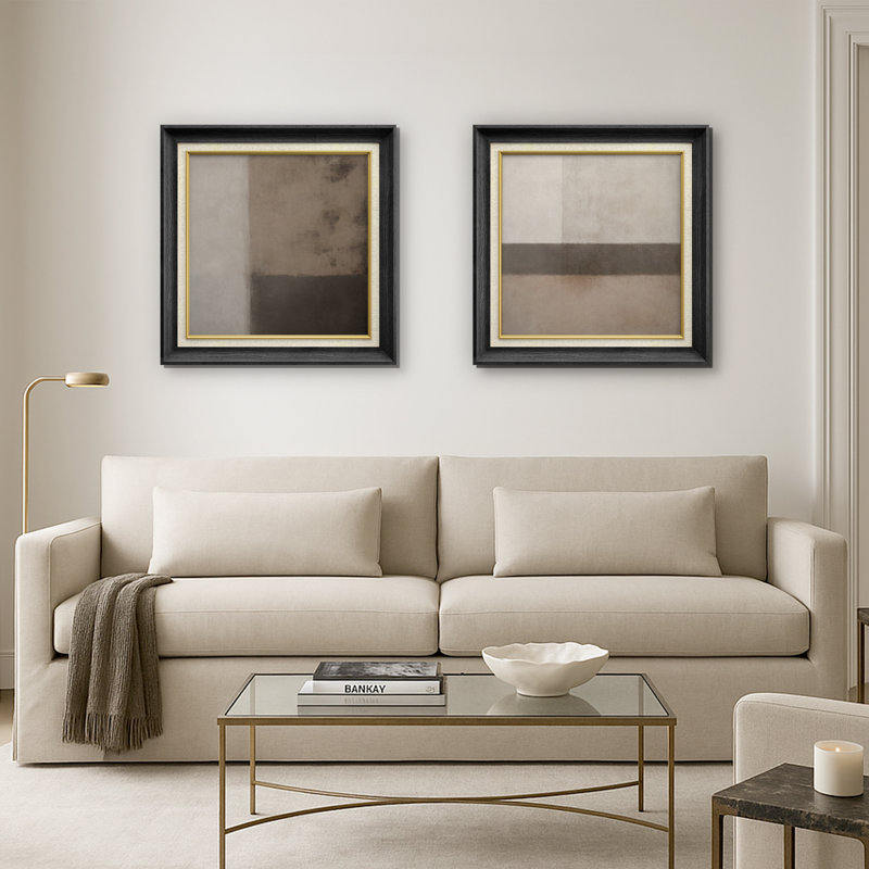 «Neutral Geometric Abstract», ensemble d'art mural encadré abstrait moderne minimaliste, H 26 po x l 26 po