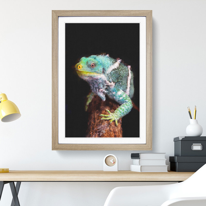 Fiji Iguana - Picture Frame Painting Print, 33cm H x 24cm W x 2cm D, Oak Framed