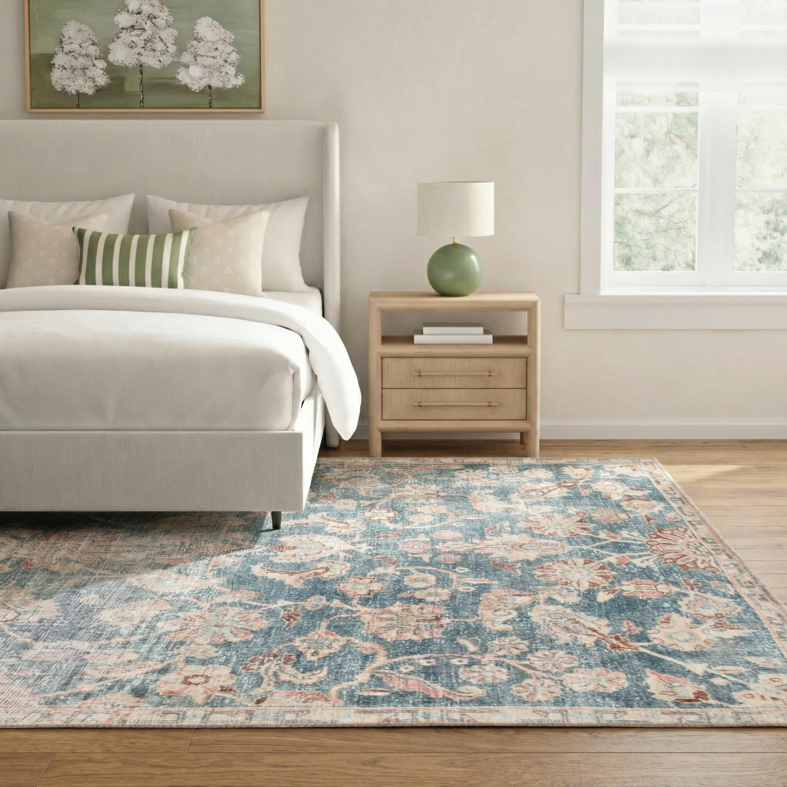 Faye Dark Teal Beige Oriental Rug, Rectangle 10' x 14'