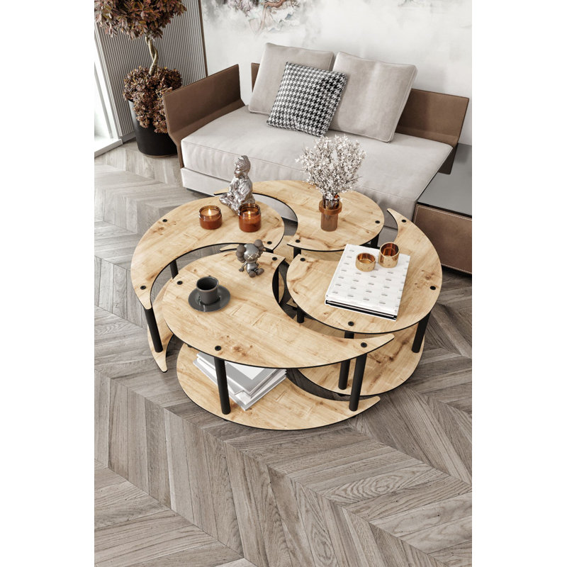 Elegant Coffee Table Set (2 Pieces), Oak Finish, 35.4 x 35.4 x 15.0 inches | 100% MDF with Sturdy Wooden Legs | Modern Design Perfect for Living Room, Stylish & Functional Home Decor