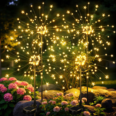 Warm‑White Star‑Shaped Solar Firework Stake Lights(Set of 4)