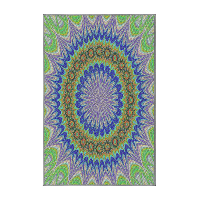 Vert abstrait/mauve/Tapis décoratif bleu, Rectangle 7 pi x 10 pi
