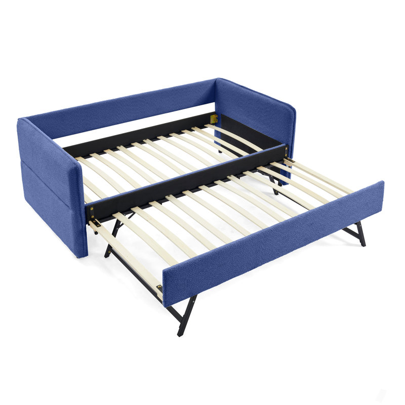 Lit de jour avec canapé-lit tapissier capitonné Popup, taille simple, tissu Boucle, Bleu