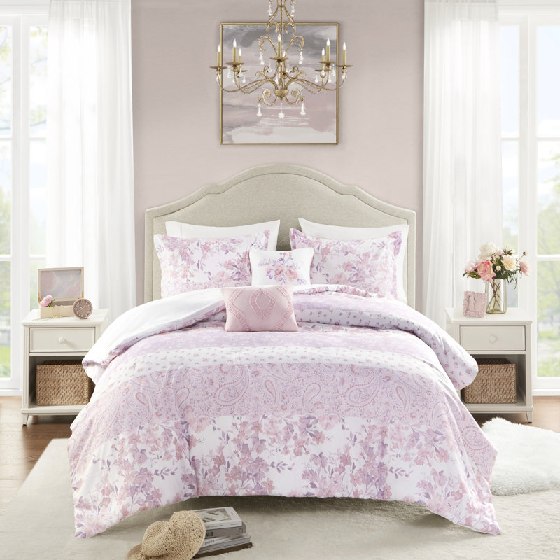 Édredon double / grand avec motif cachemire floral, 2 taies décoratives et coussins