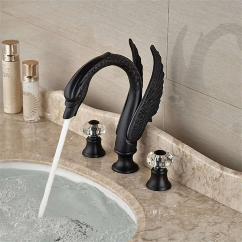 Rema Deck Mount 3-Piece Swan Crystal Handle Faucet – Oil Dark Rubbed Bronze Finish