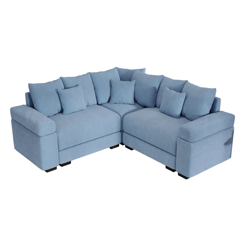 Oversized Cloud Modular Sectional, Corduroy Deep Seat With 10 Pillows, Blue Chenille