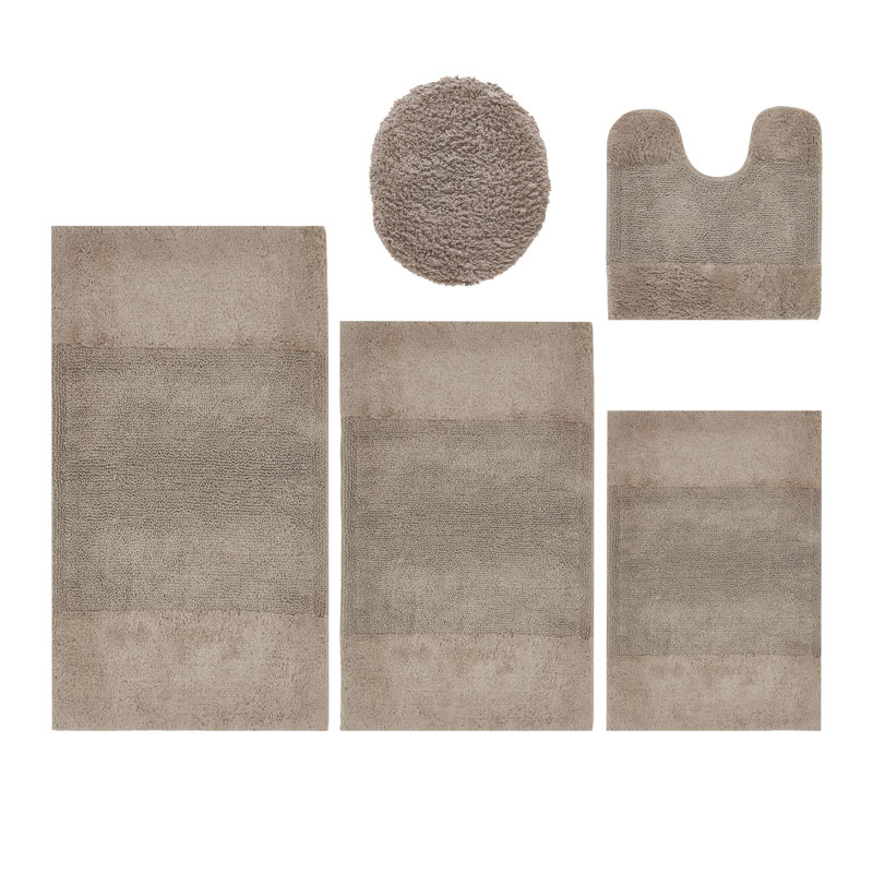 Granada Premium 100% Cotton 5 Piece Bath Rug Sets with Non-Slip Backing, Machine Washable, Luxurious Solid Pattern Super Absorbent & Tufted Weave Bath Mat for Bathroom, Shower, and Tub