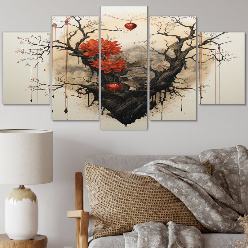 Jennette - Japon, art mural sur toile - 5 panneaux