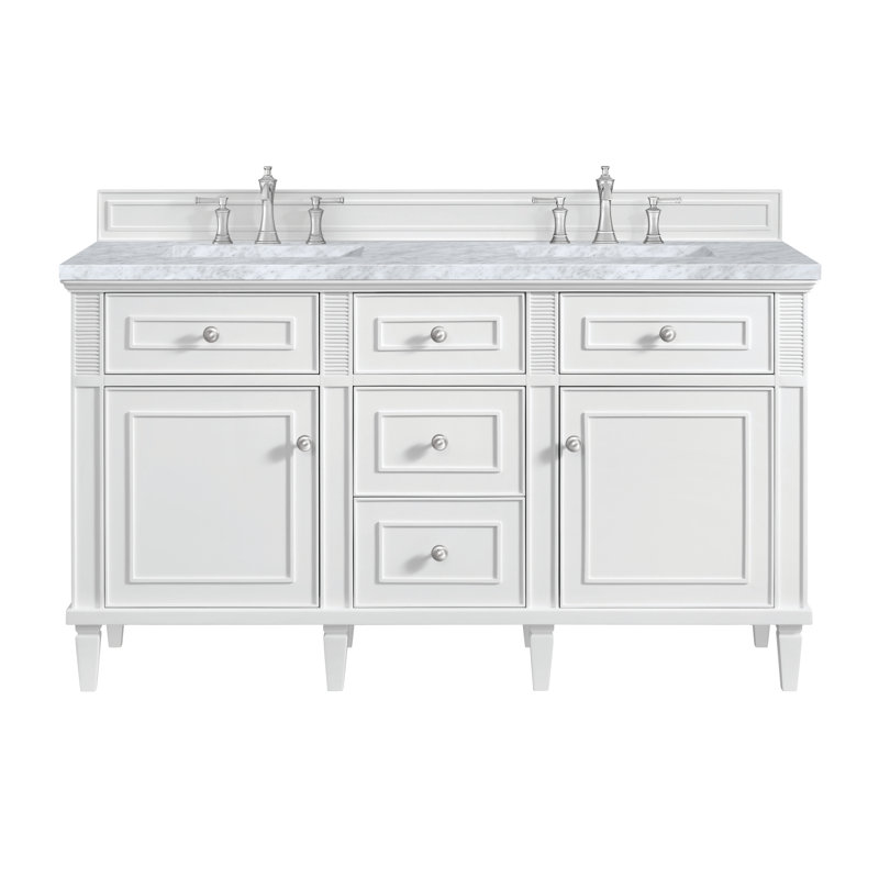 Lorelai 60'' W Double Vanity, Bright White, 8" Widespread, Carrara White