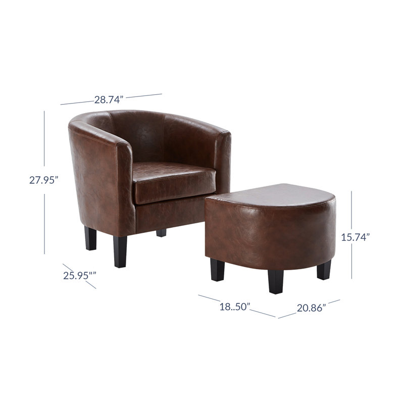Fauteuil demi-tonneau avec repose-pieds 27,95 po Ansaldo, Similicuir caramel