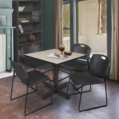 Square X-Base Breakroom Table, 4 Zeng Stack Chairs