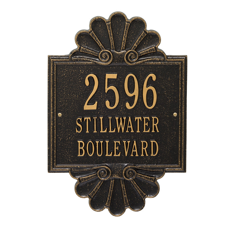 Signature Series 3-Line Wall Address Plaque, Black, Gold, Yes