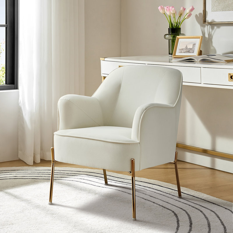 Cleo 26" Wide Contemporary Chair with Recessed Arms, Ivory Velvet