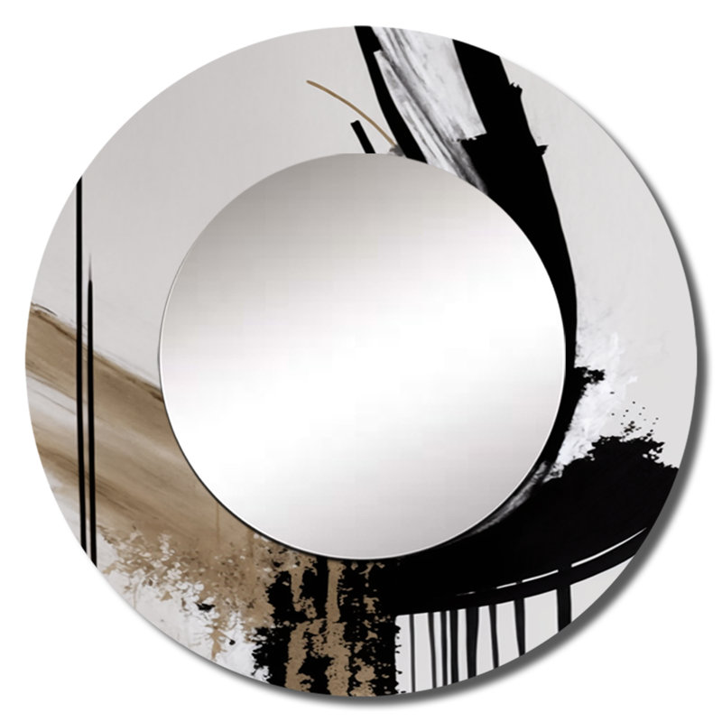 Quoc Golden Minimalist Abstract IV - miroir mural abstrait, miroir décoratif rond noir, impression d'art en métal