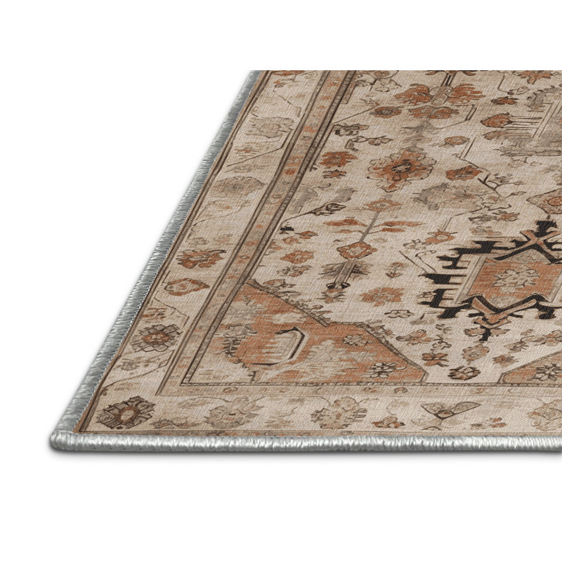 Machine Washable Afyon Beige Area Rug, Square 4'