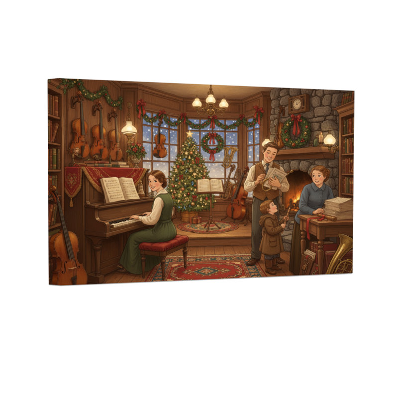 Scène de salle de musique de Noël, H 12 po x l 18 po
