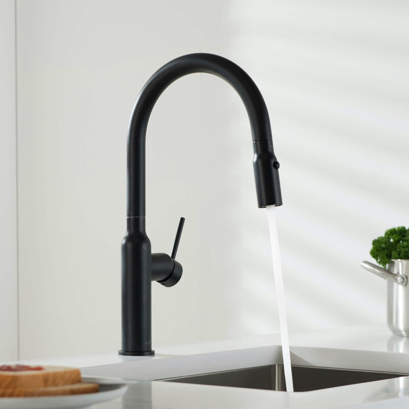 Robinet de cuisine à poignée simple Hilo, Noir mat, Sans distributeur de savon