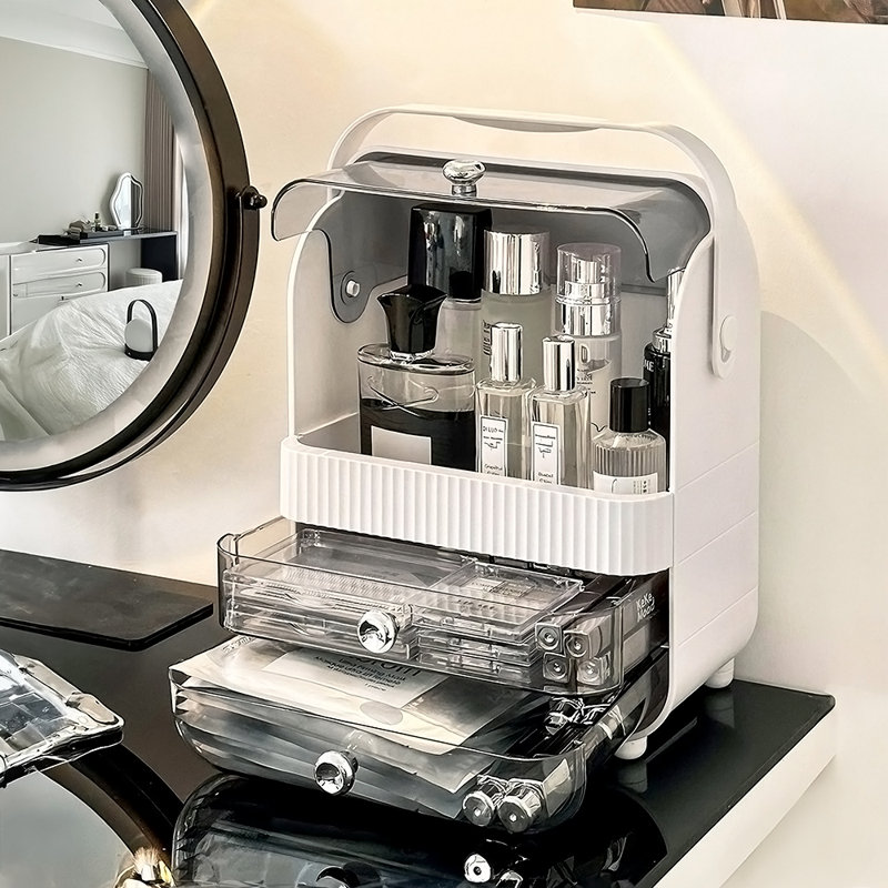 Plastic Makeup Organiser, White/Grey