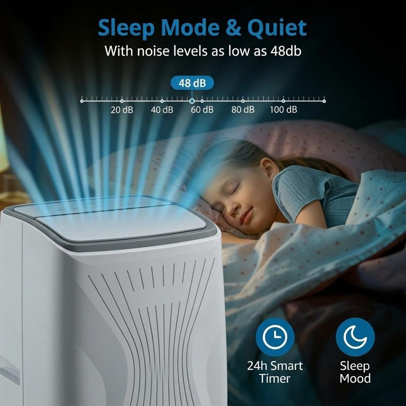 Climatiseur portatif 12-BTU 5-en-1 - Refroidit 550 pieds carrés, unité CA mobile avec déshumidificateur et ventilateur, télécommande, affichage à DEL, ensemble de fenêtre pour bureau de chambre à coucher