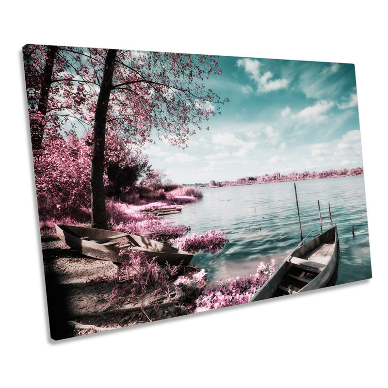 Blossom Seascape Tree Pink Sunset - Wrapped Canvas Art Prints, 30.5cm H x 45.7cm W x 2cm D