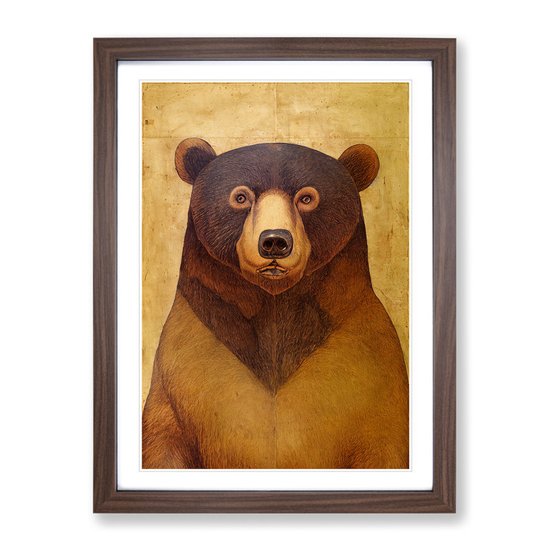 Bear Illustration 1 Piece Single Picture Frame Wall Art, 34cm H x 25cm W x 2cm D, Walnut Framed