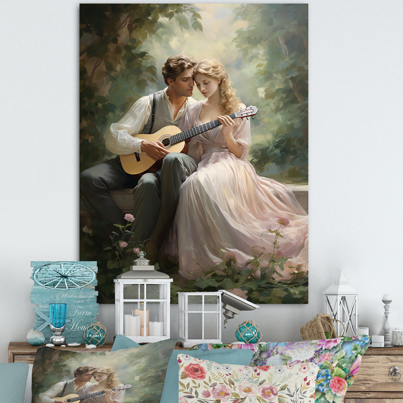 Loucinda " Romantic Couple Landscape Serene II ", H 20 po x l 12 po x P 1 po, Toile tendue