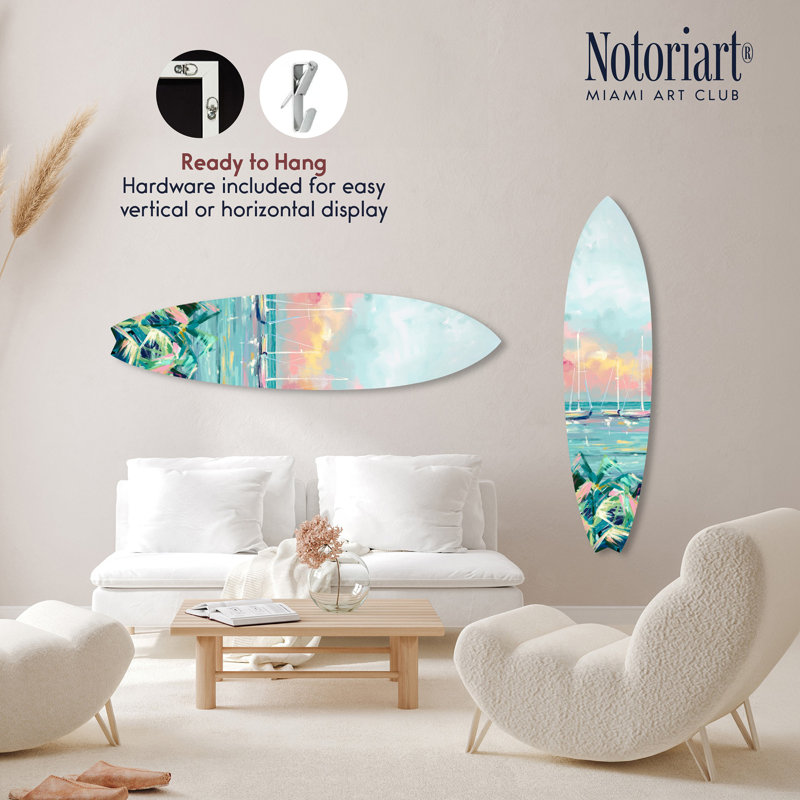 Voile à l'extérieur de la planche de surf, art mural côtier en acrylique par Notoriart