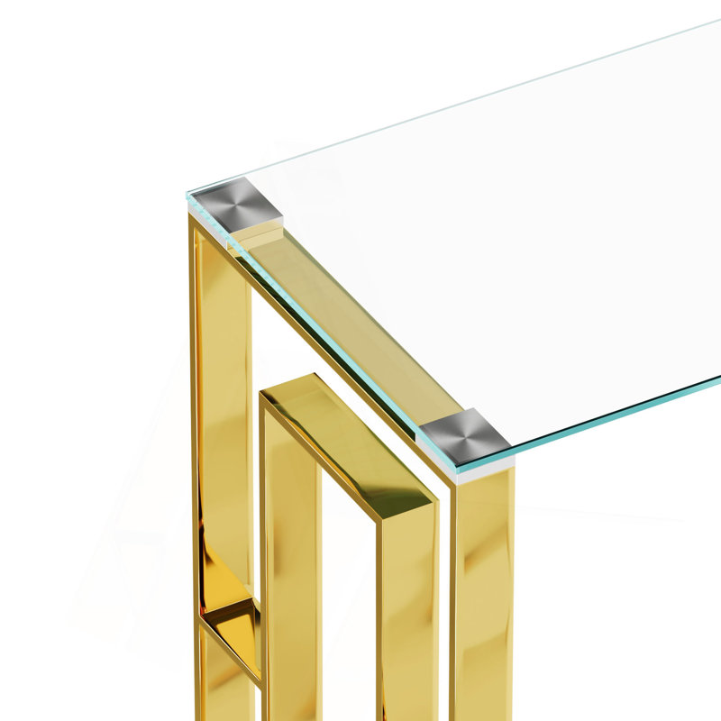 Console en verre d'acier inoxydable, table d'appoint Meal Golden Clear BS-02