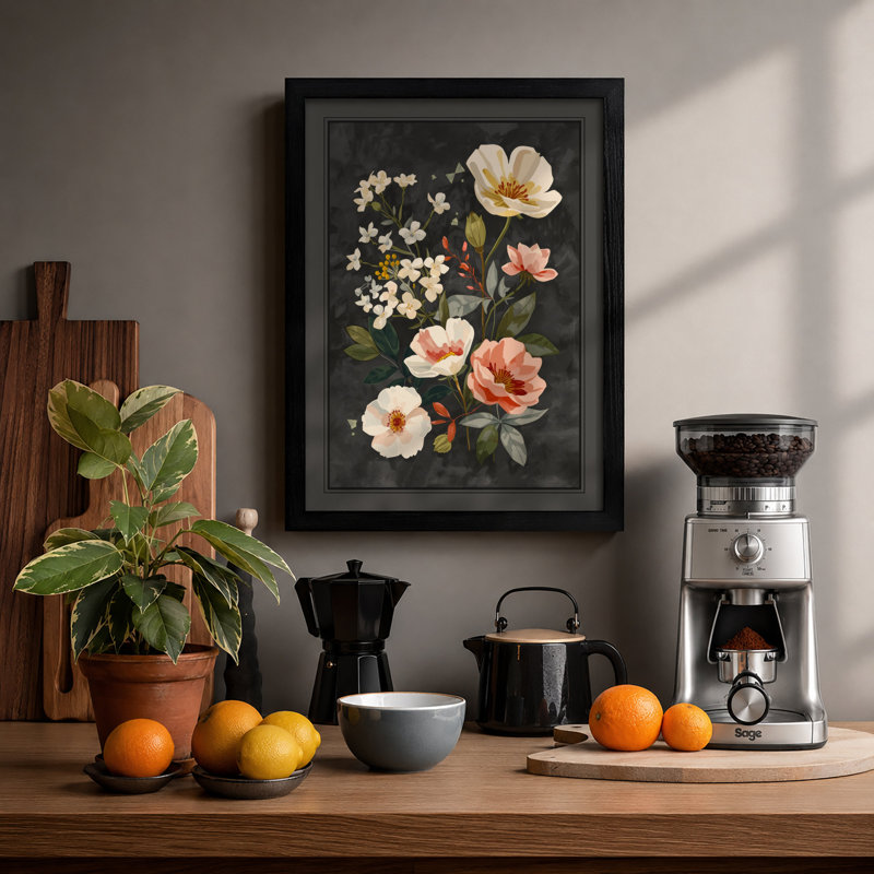 Blooms Study Botanical - Framed Print, Black, A4 - 29.7 x 21.0 cm