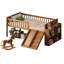 Structure de lit simple avec tablette de rangement, garde-corps plateforme, noyer, glissade et, sans sommier, guide d'assemblage inclus Démontage facile-2064781164