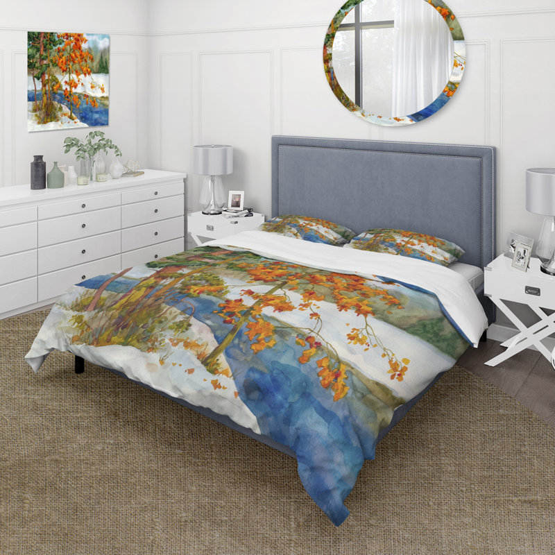 Stream In The Winter Forest I - Ensemble de housse de couette Lake House - Microfibre de polyester