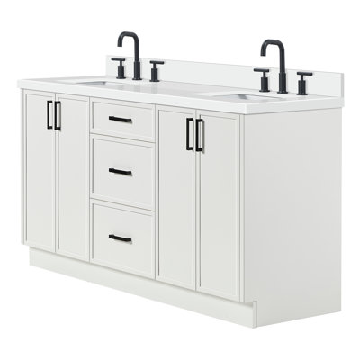 Ariel Kelly 67 Inch Double Rectangular Sink Bathroom Vanity With Pure Quartz Countertop