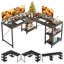 Bureaux en L 95,2 po avec tablettes, bureau d'ordinateur de coin réversible ou table longue pour 2 personnes Nedyo-1406038844