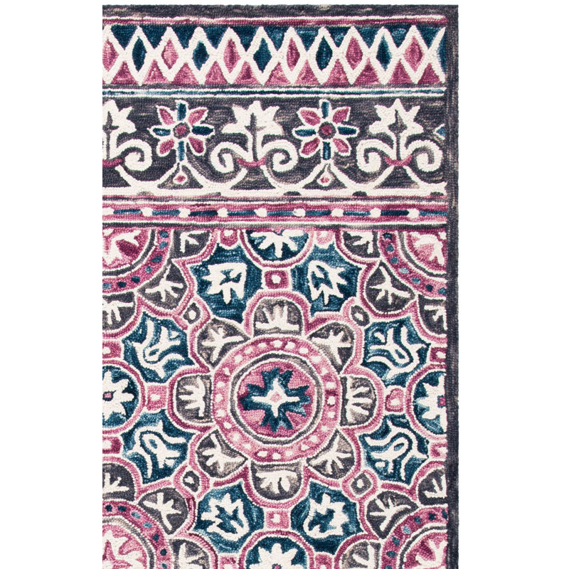 Tapis oriental en laine et coton touffeté à la main avec micro-boucle, Rectangle 4 pi x 6 pi