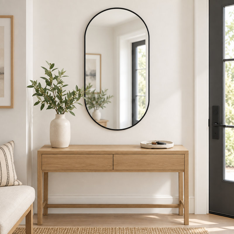 Miroir ovale noir en métal 20 po x 28 po, 28 po x 20 po, Noir