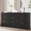 Commode cannelée à 9 tiroirs de 63 po de largeur pour chambre à coucher, commode moderne avec poignée en métal, noire