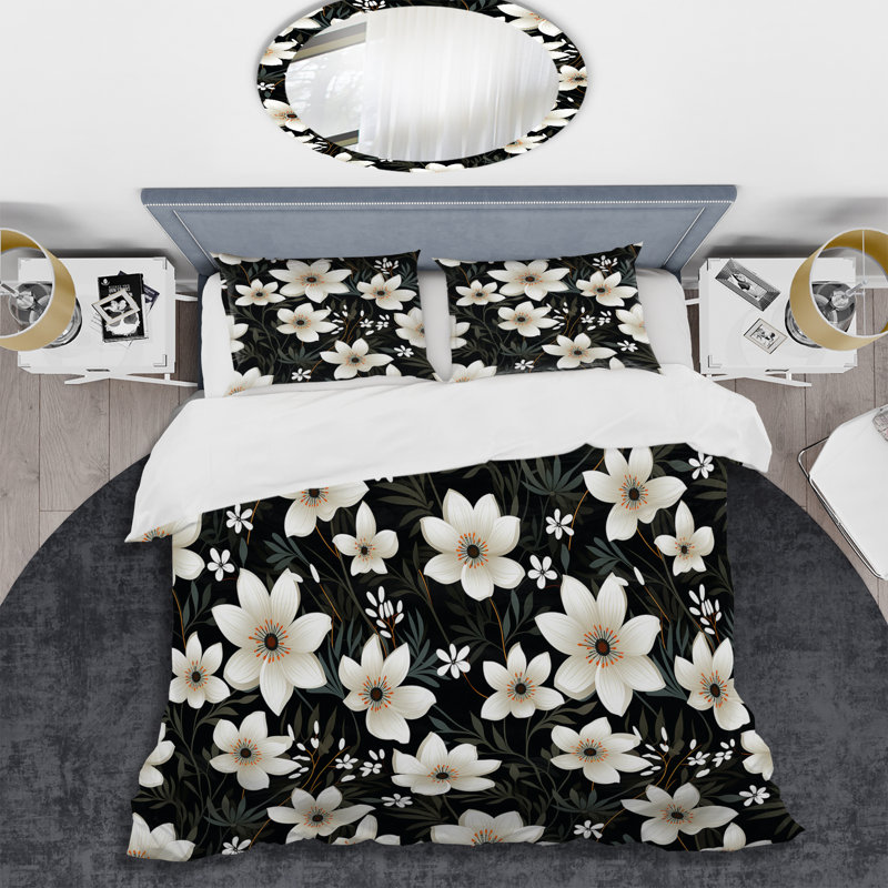 Ensemble de housse de couette noir et beige Garden Reverie I, Housse de couette pour très grand lit et 2 très