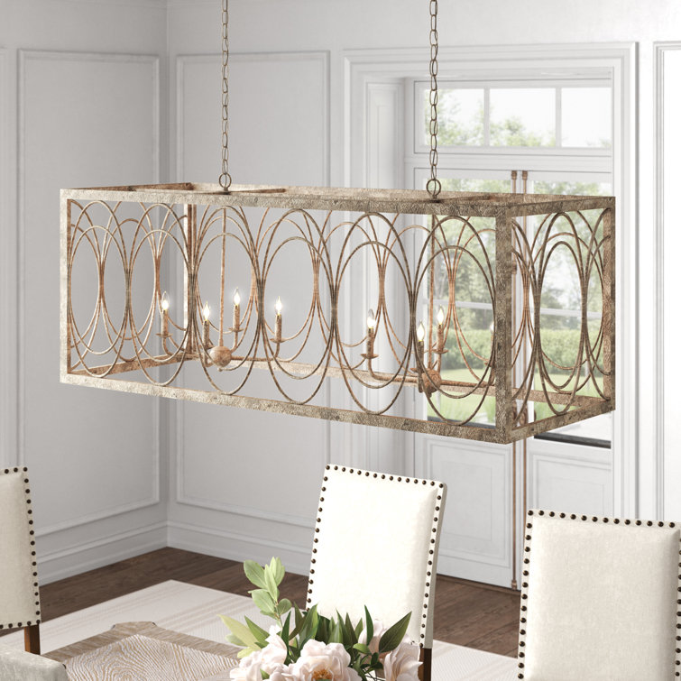 Metal Distressed Caged Rectangular 8 Light Room Chandelier with Link Style Chain