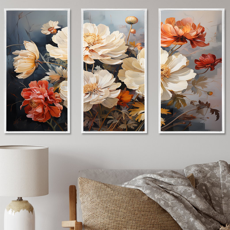 «Vintage Marigold Petal Embrace I», art mural souci, Cadre flottant blanc, H 40 po x l 60 po x P 1 po