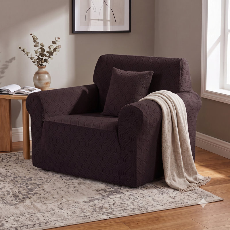 Housses pour canapé 1 pièce Wald en jacquard toutes saisons avec housse de coussin, Mélange de polyester brun chocolat
