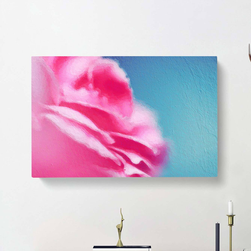 Pink Carnation On Blue - Wrapped Canvas Painting, 35cm H x 50cm W x 3cm D