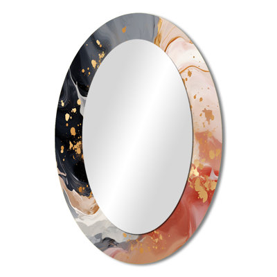 Pink Liquid Gold Harmony Wave - Gold Oval Wall Mirror Decor