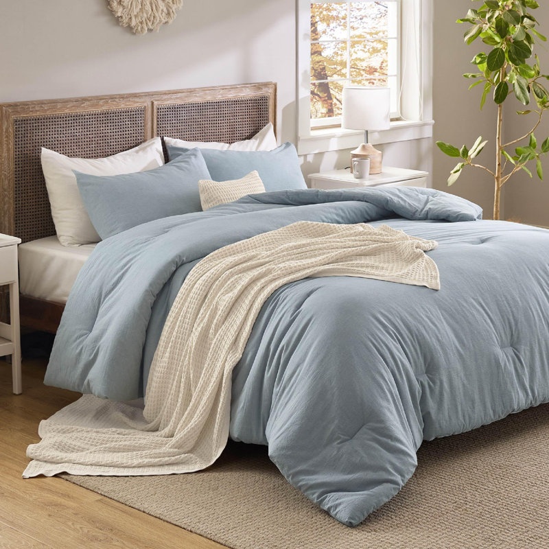 Édredon en coton avec jeté de lit et coussin décoratif, ensembles d'édredon Literie, Bleu