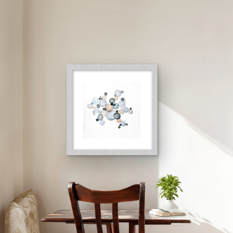 Bulles grisâtres - formes minimalistes, reproduction encadrée, H 16 po x l 16 po, Argent argent